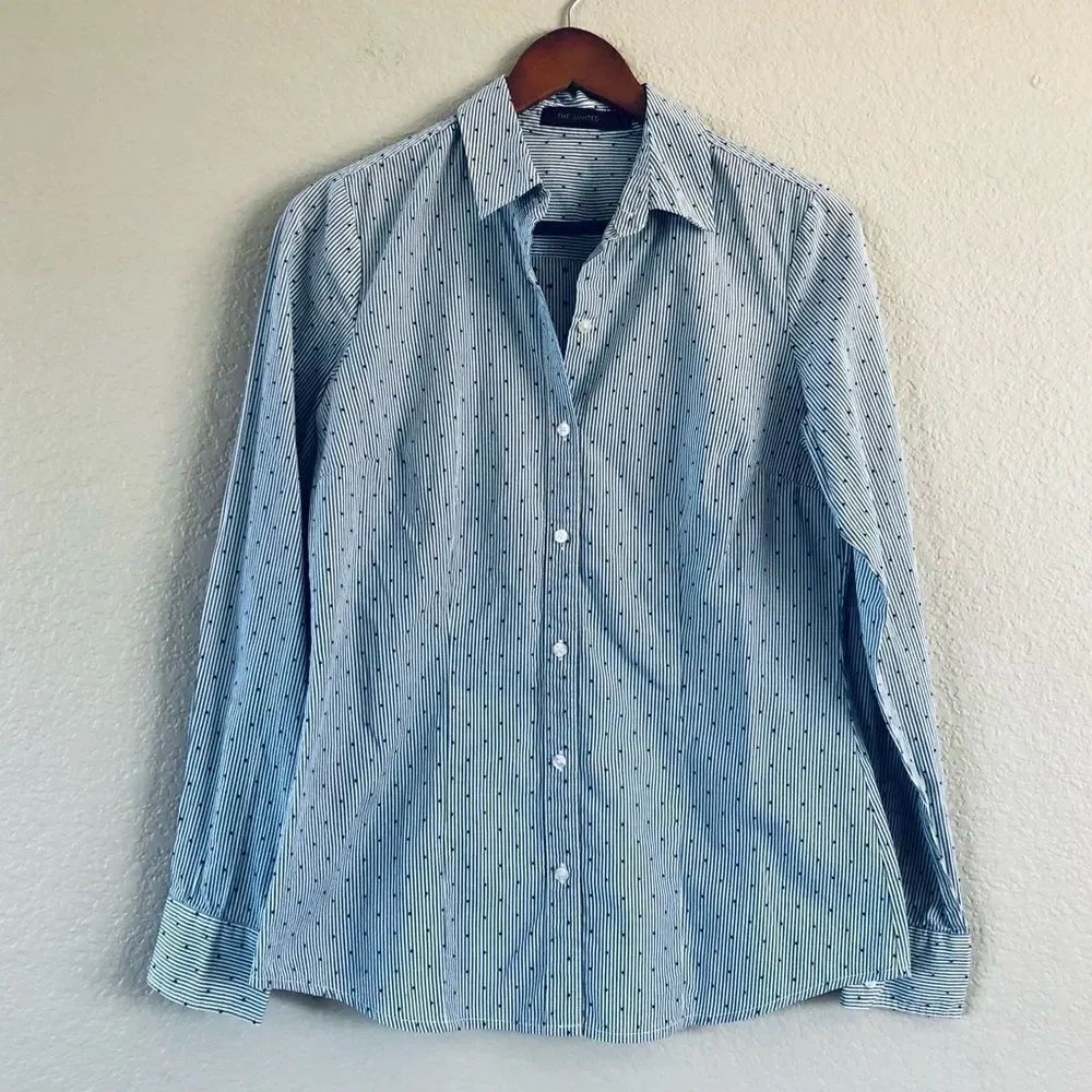 The Limited Blue Stripes Textured Dots Long Sleeve Button Down Shirt S